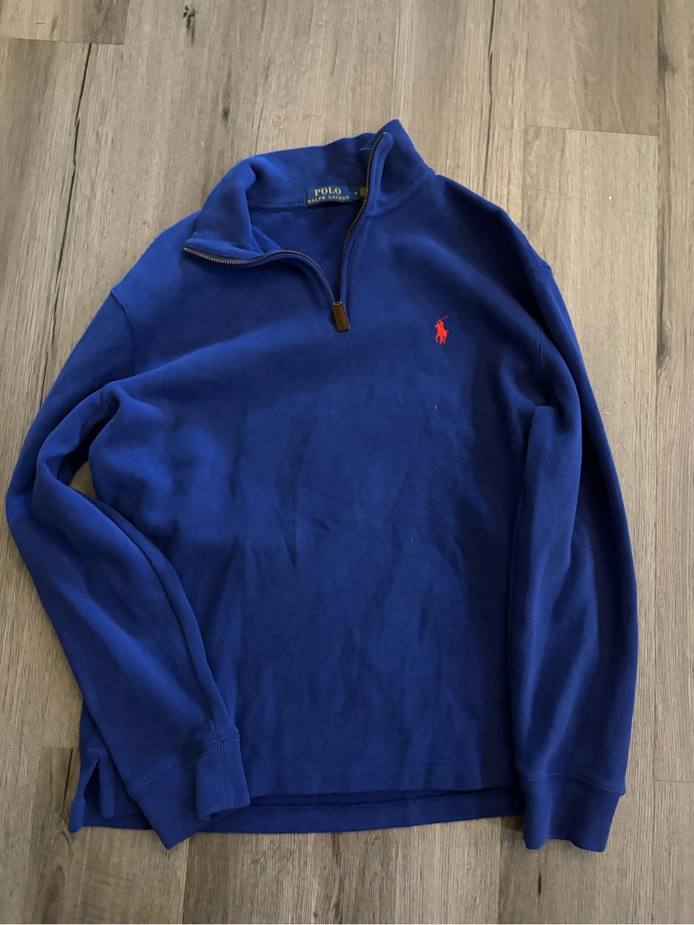 Ralph Lauren Blue Half-Zip Sweater with Red Pony